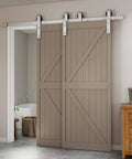 6.6Ft Brushed Nickel Barn Door Hardware Kit Built Tough for Single Track Sliding Doors, Heavy Duty Rail System for Double Doors