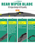 13 inch rear wiper blade details for Kia Telluride, Sedona; PBT frame, stainless spring, easy installation, natural rubber