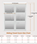Diagram showing Double Frosted Glass Sliding Barn Door Kit For Closets, 72 By 80 Inches, with size measurements and hardware details.