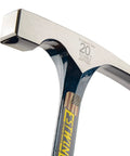 Close-up of 20 Oz Masonry Hammer with Forged Steel Construction and Shock Reduction Grip, USA Made, showing steel head.