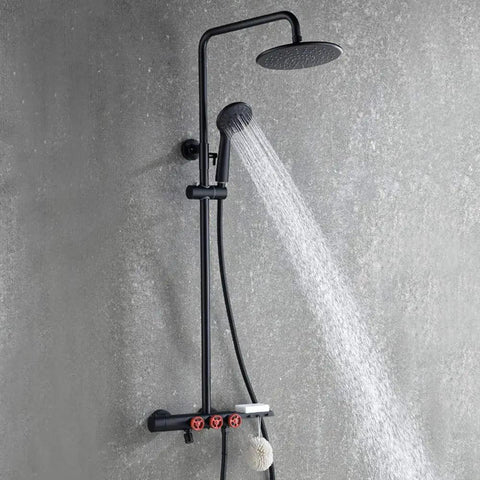 CUTPOIY Shower Set, Wall Bathroom Shower Mixers, Black Golden Brass Rainfall Concealed Shower System Embedded Box Mixer Valve, 10 Inch-A with overhead and handheld shower spray.