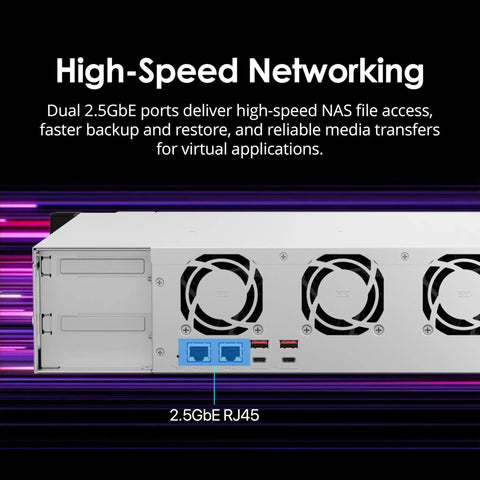 8 Bay Rackmount Nas Powerhouse Featuring Amd Ryzen Embedded V1500b Processor For Rock Solid Multitasking And Blazing Fast Cross Device File Sharing With Dual 2 5 Gbe Networking And Pcie Slots, showing dual 2.5GbE ports and fans.