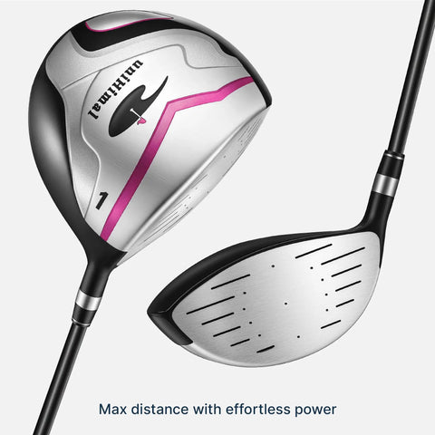 Women's Complete Golf Club Set With Stand Bag Right Handed 11 Piece Including Driver Wood Hybrid Irons Sand Wedge Putter And 3 Headcovers Lightweight Carbon Shafts For Easy Fatigue Free Swings And Best Bang For Your Buck Value driver club close-up