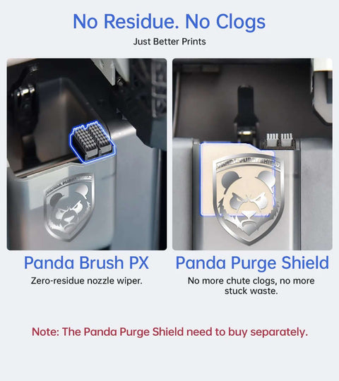 Panda Brush PX Nozzle Cleaning Kit For Bambu-Lab P1P P1S X1 X1C X1E 3D Printers installed showing nozzle wiper and purge shield.