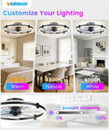 Sleek 24 Inch Rgb Ceiling Fan With Built In Lights And Wireless Remote, Low Profile Flush Mount Setup, Adjustable Cool To Warm Dimming, Whisper Quiet Bladeless Design, Total Room Vibe For Bedrooms Or Chill Spaces showing customizable lighting options.