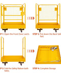 Forklift Safety Cage 36x36 Carbon Steel Man Basket With Safety Railings And Caster Wheels Work Platform For Warehouse Maintenance And Aerial Tasks Beefed Up Heavy Duty 1200 Lb Load Capacity, folding storage steps