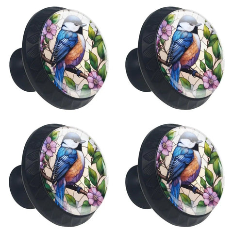 Stained Glass Bird Cabinet Knobs 1.37 Inch Crystal Glass Drawer Pulls 4 Pack Dope Cabinet Hardware With Bird Design