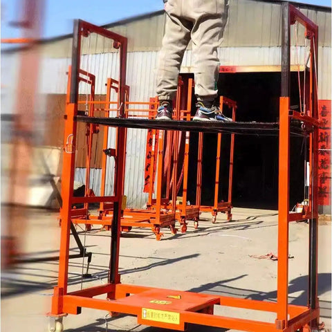 Electric Heavy Duty Lift Cart With Non Skid Deck For Indoor And Outdoor Aerial Work Automatic Cargo Elevator Platform in use with worker standing
