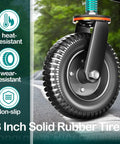 Eight Inch Heavy Duty Gate Rollers Two Pack showing solid rubber tire on a gate roller with non-slip and wear-resistant features.