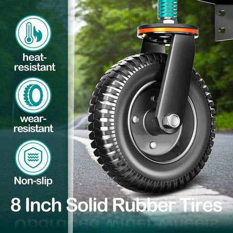 Eight Inch Heavy Duty Gate Rollers Two Pack showing solid rubber tire on a gate roller with non-slip and wear-resistant features.