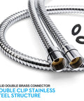 Extra Long 79 Inch Stainless Steel Shower Hose With Brass Insert And Nut, Chrome Finish Flexible Handheld Hose Detail