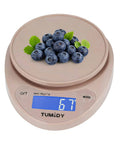 Pink Digital Kitchen Scale 11lb/5kg Capacity With 1g Precision, Large LCD Display showing weight of blueberries