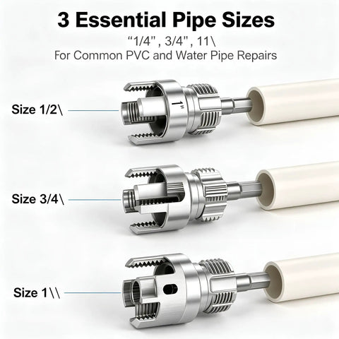 3 Piece Pvc Pipe Threader Set With 1/2 In, 3/4 In & 1 In Npt Dies Carbon Steel Drill Compatible Threading Tool Kit showing essential sizes 1/2, 3/4, and 1 inch.