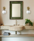 Bathroom with Hardwired Wall Sconce With White Globe Glass Brass Vanity Light For Bathroom Vintage Retro Vibe Wall Fixture