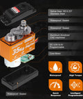 Front view of HobbyPark 35kg high-torque waterproof metal-gear servo with orange anodized housing and exposed gears