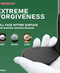60 Degree Right Hand Golf Wedge with Full Face CNC Milled Spin held in hand, displaying grooves for dirt, grass, sand use.