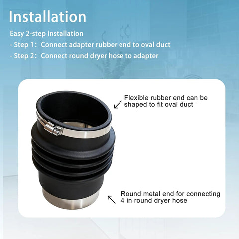 Round To Oval Duct Adapter For Recessed Dryer Vent Box 4 Inch Flexible Rubber Connector with stainless steel clamp