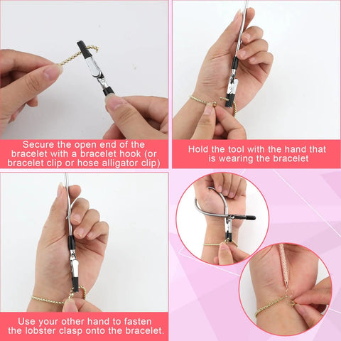 Using Three Piece Bracelet Helper Tool Set No Fuss Clips Easy Wear Hook And Double Head Crocodile Clip for jewelry clasping
