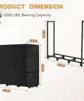 Diagram of 4ft Outdoor Firewood Rack with Waterproof Cover showing dimensions and 2500 lbs capacity, Powder Coated Rack