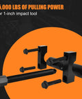 Beefy Heavy Duty Yoke Puller For Class 6 8 Haul Trucks And Gear With Bearing Diameters One Seven Eighths To Two Three Sixteenths Inches Semi Truck Replacement Tool For Spicer And Meritor Series 1610 1710 1760 1810 And More, showing parts and 25,000 lbs pulling power label