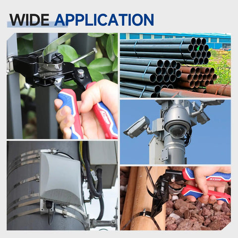 Rugged Steel Strapping Banding Tool Featuring A Quick Pull Tensioner And Inline Cutter for secure cargo wrapping in use.