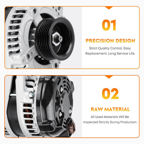 Close-up of Beefed Up 130 Amp Alternator For Pilot 2012 To 2015 Odyssey 2011 To 2013 And Ridgeline 2012 To 2014 3.5L V6 Replacement Drop In Ready