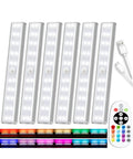 Six Rechargeable Wireless Under Cabinet Lights With Remote Control, 48 LED Bright White And RGB, Dimmable, Go-To Color Changing In 15 Modes, Timer Function