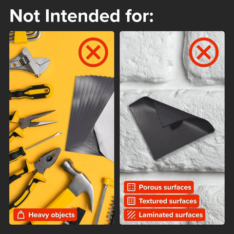 Self-Stick Magnetic Sheets Pack Of 10 not suitable for heavy, porous, or textured surfaces, tools displayed alongside sheets