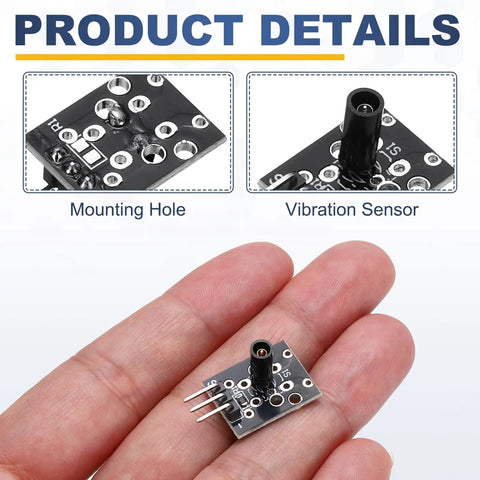 KY-002 SW-18015P Shock Vibration Switch Sensor Three Pin Black Module 3 Pack For DIY Electronics, Maker Friendly Motion Tilt Detector, Vibration Trigger For Microcontrollers, Anti Theft And Smart Gadget Projects on a small black PCB
