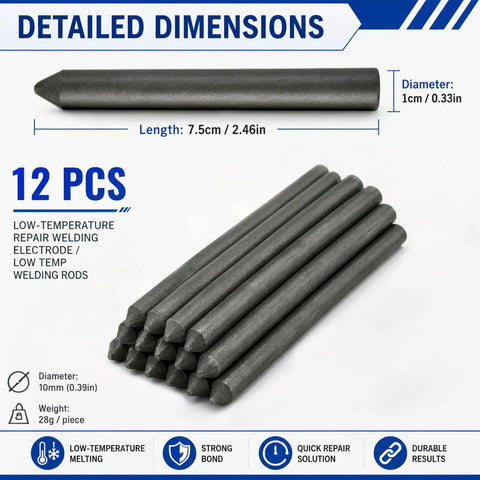 Low Temperature Universal Metal Welding Rods Kit For Aluminum Stainless Steel And Iron Repairs DIY Ready Easy Melt With Lighter No Torch Needed 12 Piece Set For Home Garage