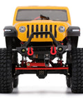 Front view of a yellow RC car with Beefy RC Servo Steering With Mount And Horn For AX24 RC Car Boat And Axial SCX24 Upgrade Parts.