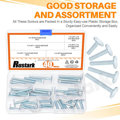 40-Piece Tee Bolts Set With 5 Sizes 1/4-20 T Bolts For T Track And T-Slot Systems shown in storage box