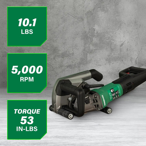 Heavy Duty 5 Inch Wall Chaser For Concrete And Masonry With 15 Amp Electric Cutter And Beast Power Drive System shown with specs