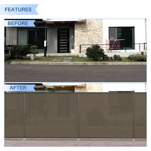 Before and after of 6x24 Foot Outdoor Privacy Fence Panel Kit Freestanding Backyard Privacy Screen for pools, patios, and dogs