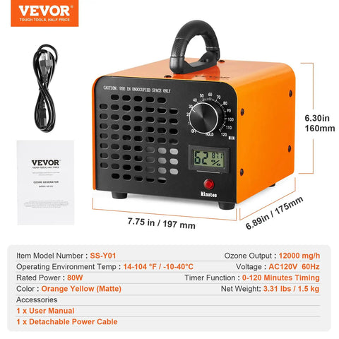 Heavy Duty Commercial Ozone Generator With Adjustable 0 To 120 Minute Timer To Blast Mold Smoke And Pet Odors Straight Up In Cars Homes And Garages Today, compact design 7.75 x 6.89 x 6.30 inches.