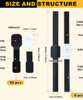Diagram showing Heavy Duty Self Adhesive Cable Straps With Strong Sticky Backing Reusable Hook And Loop Ties dimensions and features.