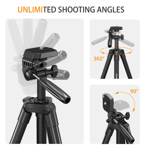 60 Inch Lightweight Travel Camera Tripod For Canon And Nikon DSLRs showcasing adjustable 360 and 90 degree pan head angles