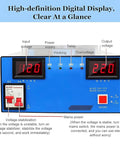 Automatic Single Phase Voltage Regulator Converts 120V To 220V With 6800W Knockout Capacity showing a digital display panel.