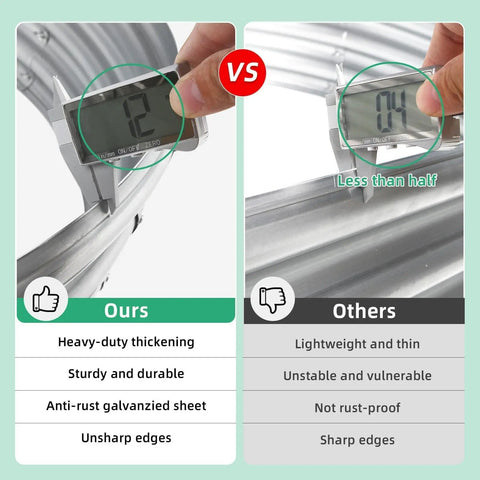 Comparison of Two Pack Raised Garden Bed For Outdoor Use Made From Galvanized Steel showing thickness vs others
