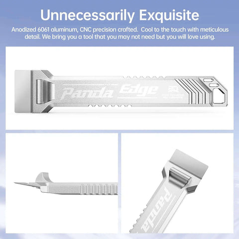 Panda Edge 3D Printer Scraper With Three Extra Blades, all-metal design, anodized 6061 aluminum, close-up of blade detailing