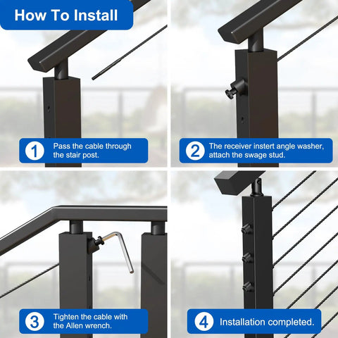 Installation guide for 20 Pack 5/16 Inch Black Angle Washers for Cable Railing and Stair Ends, Stainless Steel 30 Degree Beveled Washers.