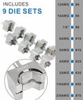 Hydraulic Crimping Tool 10 Ton With 11mm Stroke Rotating Head includes 9 die sets for various AWG sizes