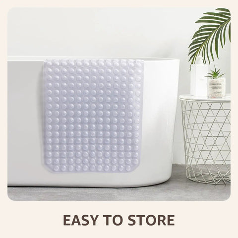 Big Time Grip Non Slip Bathtub Shower Mat Features Heavy Duty Suction Cups For Zero Slip Drains Quick Dry Cutouts Made From Soft Bendable Tpe For Super Chill Foot Comfort And Hassle Free Rinse Clear layout over a bathtub.