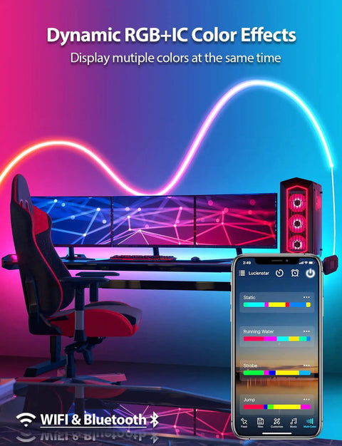 Dope RGB LED Neon Rope Lights 6Ft With App Control And IR Remote, Music Sync, IP67 Waterproof in gaming room setup