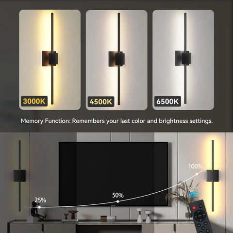 Set Of 2 Dope Battery Operated Wall Sconces With Rotatable Picture Lights, showing dimmable settings from 3000K to 6500K