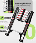 12.5 Ft Telescoping Aluminum Ladder With Dual Triangle Stabilizers, Lightweight Extension Ladder, Heavy Duty 330 Lb Capacity, Beats Wobble Like a Pro From 30 To 10 Degrees, Ideal For Home, Garage, And Roof Access. Self-locking mechanism shown folded with storage strap.