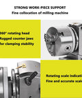 Badass Universal Indexing Head With Direct 3 Jaw Mount For Vertical Horizontal Milling Machines with rugged jaws and rotating scale.