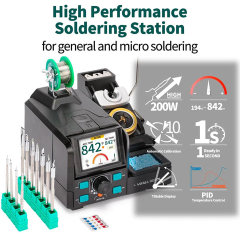200W Micro Soldering Kit With Pro Grade Precision Iron Station and 11 Tips, High Performance Display