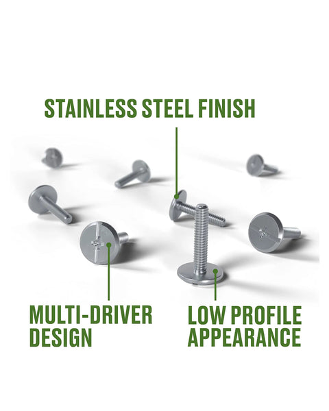 Top Shelf Stainless Steel Combo Sidewalk Bolts One Quarter By One Inch Truss Head Fasteners shown with low profile and multi-driver design.