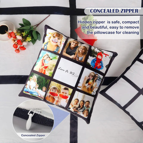 Two Pack 60x50 Sublimation Blankets With 20 Panel Heat Press Friendly For Custom Photos And Personalized Printable Baby Flannel Throws Plus 3 Pillow Covers with concealed zipper detail